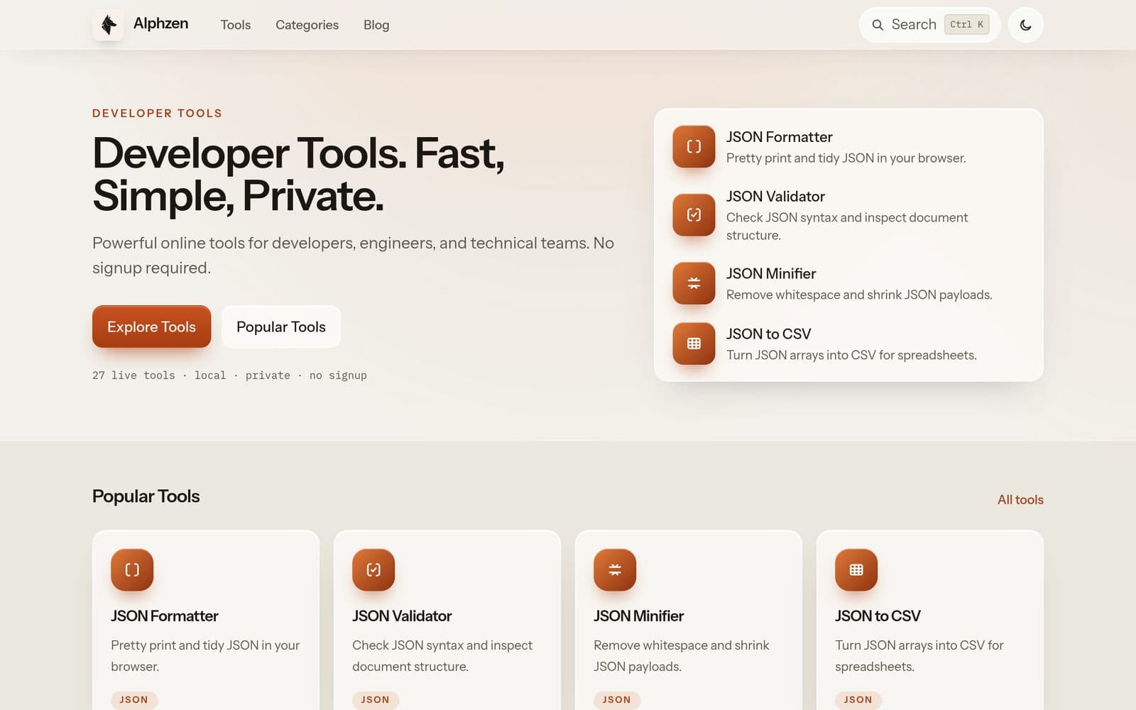 Alphzen Developer Tools website preview